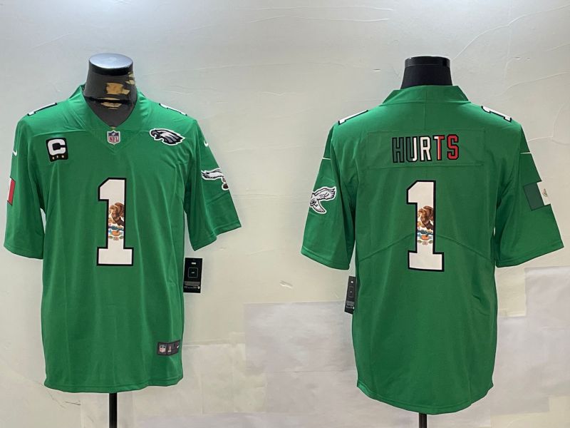 Men Philadelphia Eagles #1 Hurts Green Mexico 2024 Nike Vapor Limited NFL Jersey style 2